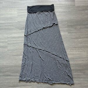 Y2K Grey Striped Foldover Waist Maxi Skirt